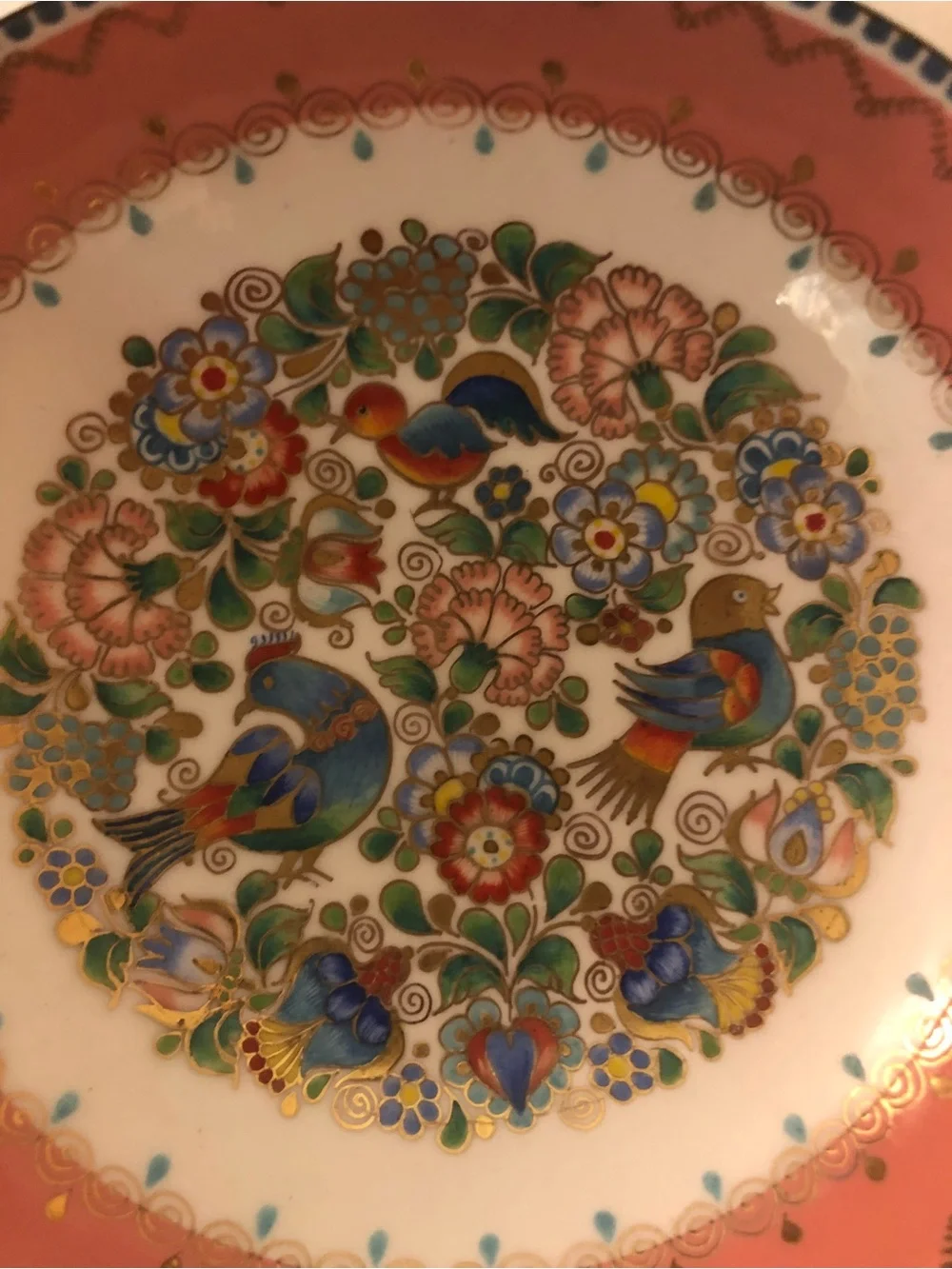Vintage Austrina Hand painted Decorative metallic Bowl with Golden Foot